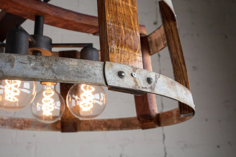 Rustic Chandelier - Wine Barrel Lighting made from reclaimed California barrels. 4 Bulb Fixture. 100% Upcycled and Free Shipping