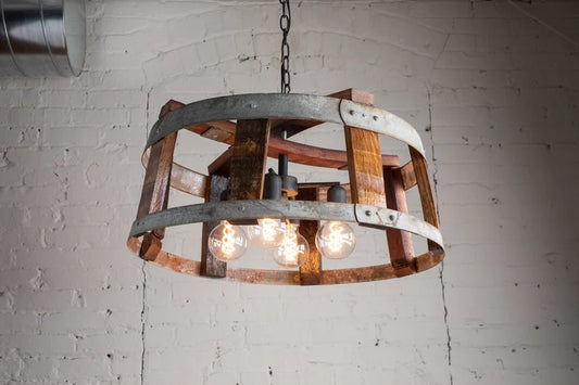 Rustic Chandelier - Wine Barrel Lighting made from reclaimed California barrels. 4 Bulb Fixture. 100% Upcycled and Free Shipping
